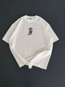 Baskılı Oversize Bisiklet Yaka T-shirt - Beyaz resmi